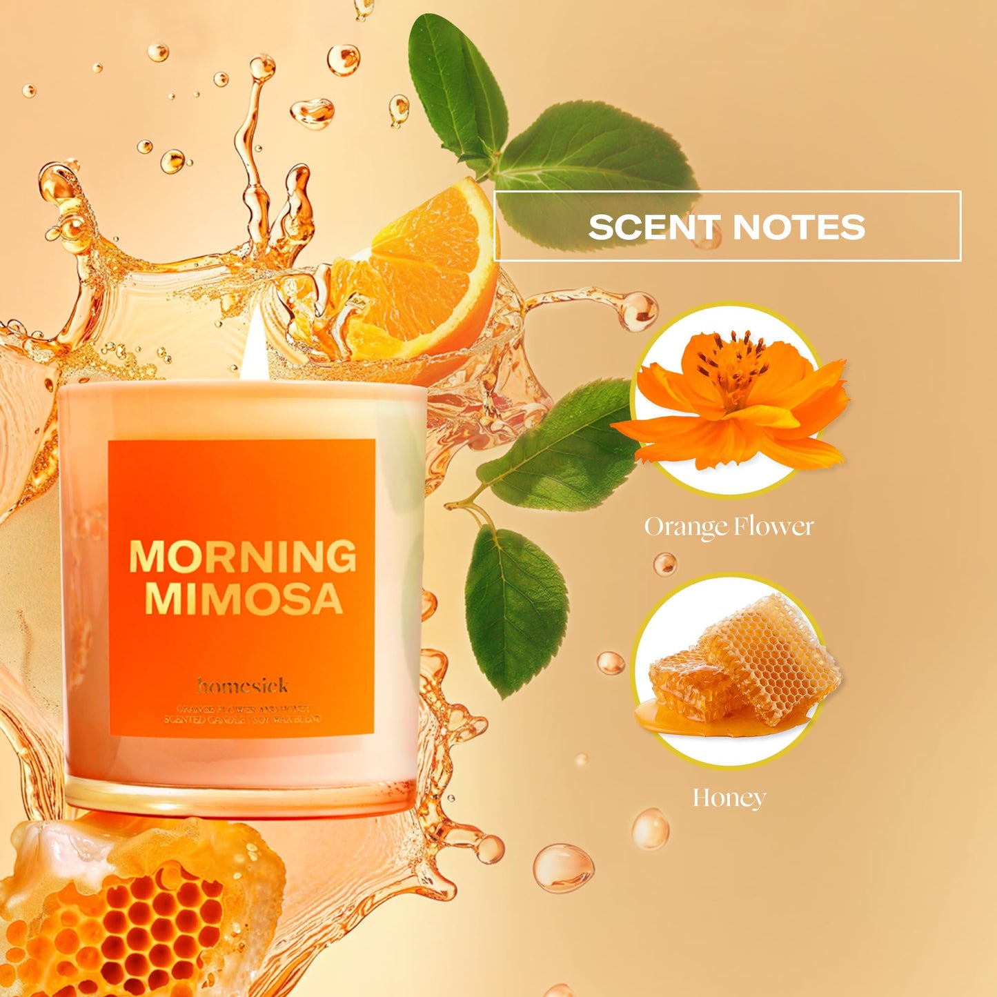 Morning Mimosa 7.5oz Homesick Candle – Orange Flower & Honey, Natural Soy Wax