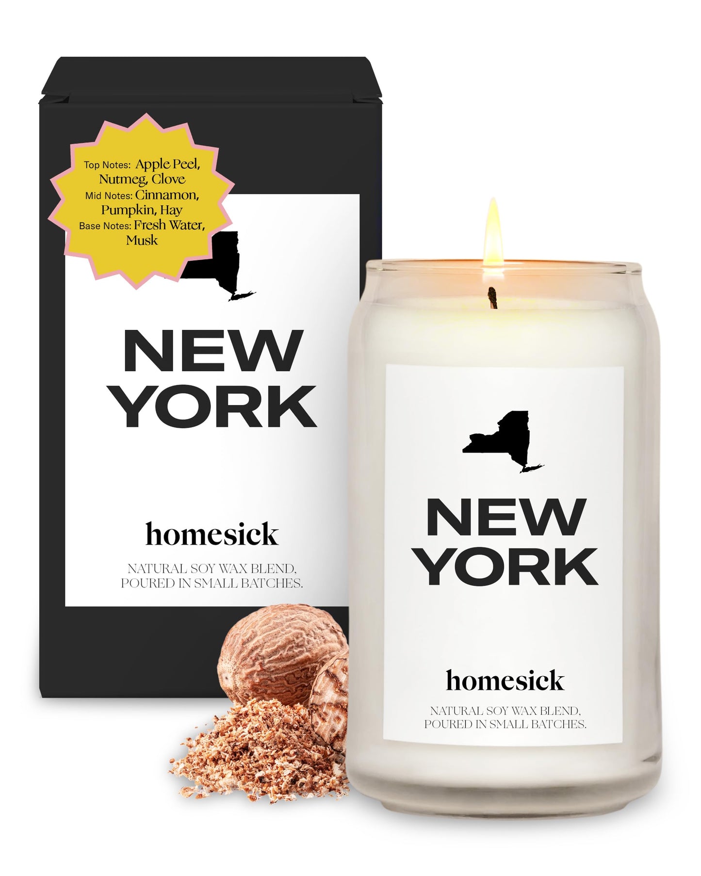 Homesick New York Candle – 13.75 oz Soy Wax Jar, 60-80 Hours, Nutmeg, Cinnamon & Clove