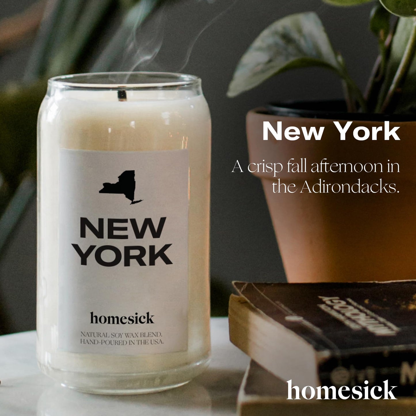 Homesick New York Candle – 13.75 oz Soy Wax Jar, 60-80 Hours, Nutmeg, Cinnamon & Clove
