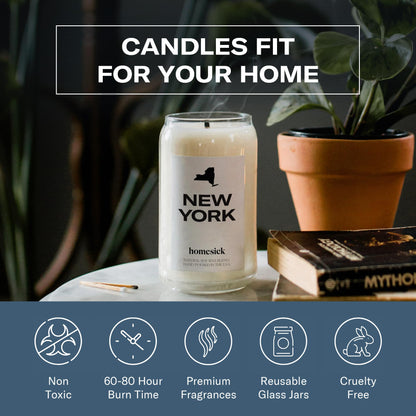 Homesick New York Candle – 13.75 oz Soy Wax Jar, 60-80 Hours, Nutmeg, Cinnamon & Clove