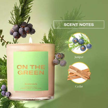 Homesick On The Green 7.5 oz Scented Candle – Juniper & Cedar | Natural Soy Wax