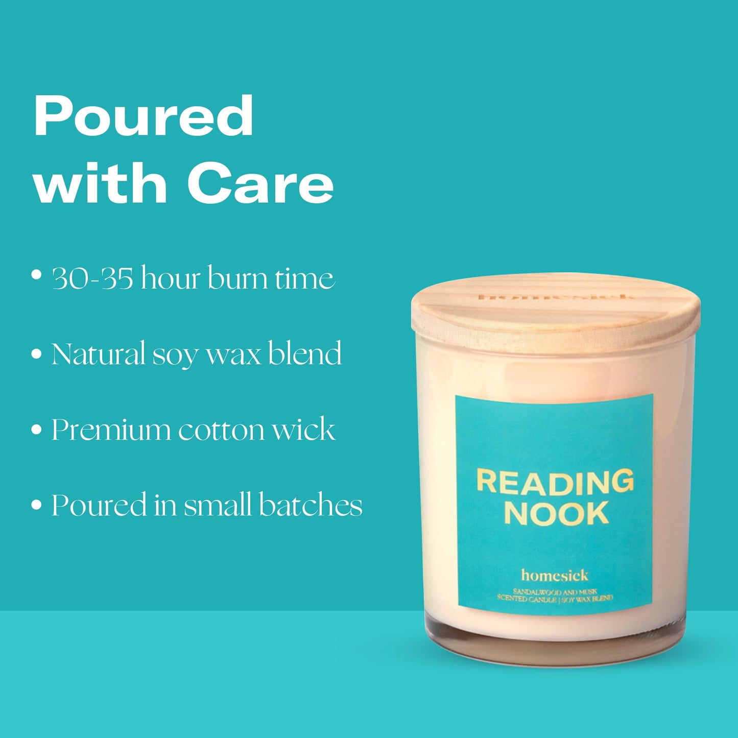 Homesick Reading Nook Candle – 7.5 oz, Sandalwood & Musk, Long-Lasting Soy Wax