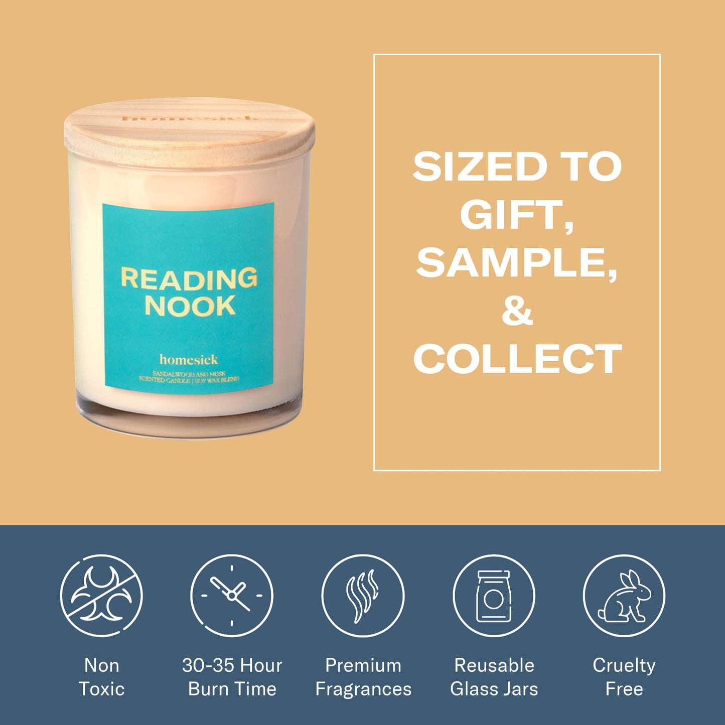 Homesick Reading Nook Candle – 7.5 oz, Sandalwood & Musk, Long-Lasting Soy Wax