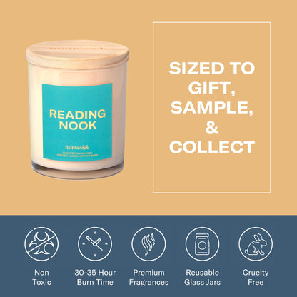 Homesick Reading Nook Candle – 7.5 oz, Sandalwood & Musk, Long-Lasting Soy Wax