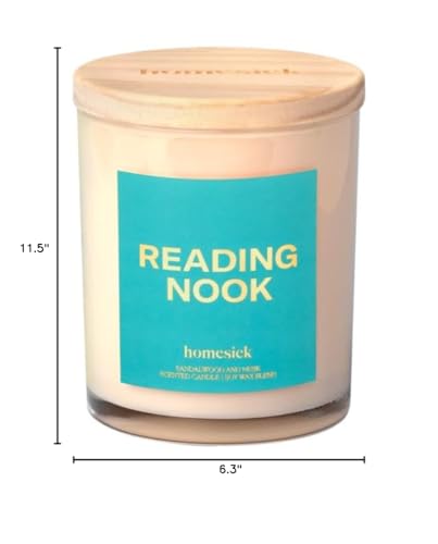 Homesick Reading Nook Candle – 7.5 oz, Sandalwood & Musk, Long-Lasting Soy Wax