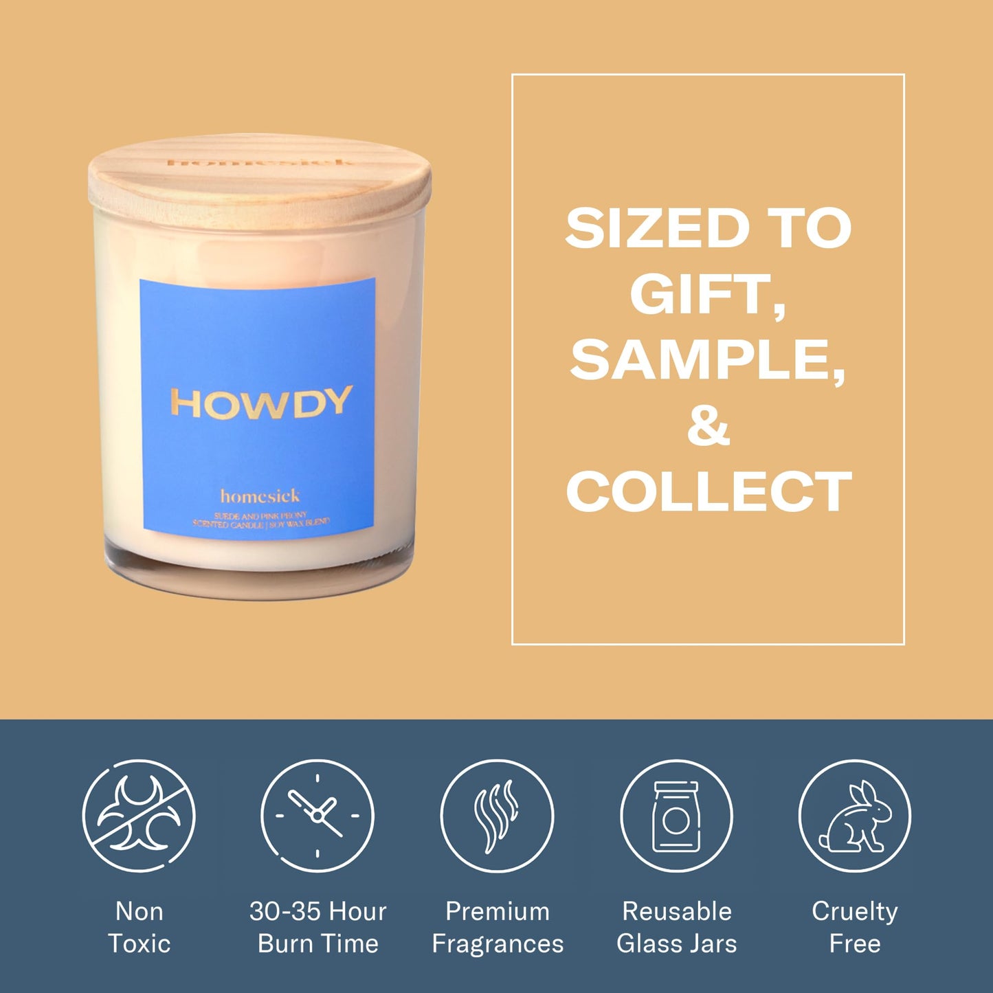 Homesick Howdy 7.5oz Candle – Pink Peony & Suede (Natural Soy Wax)