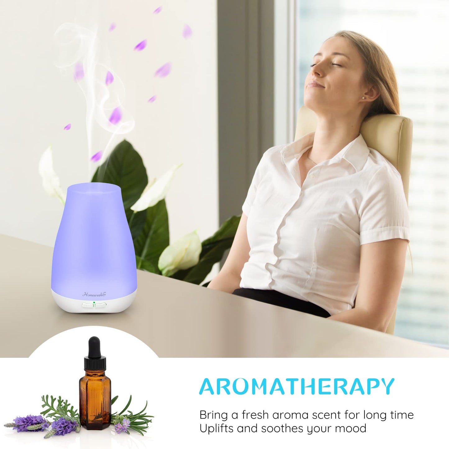 Homeweeks 100ml Colorful Essential Oil Diffuser | Adjustable Mist & Auto Off