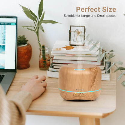 Homeweeks 300ml Essential Oil Diffuser – Quiet Ultrasonic Mist, Remote, 7-Color Light, Wood Grain