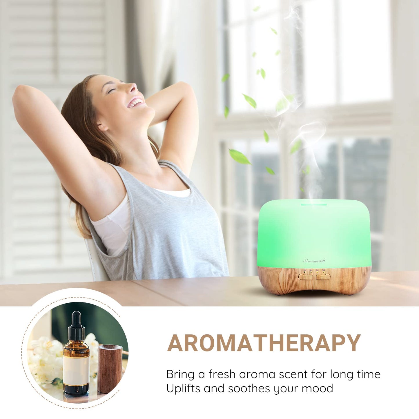 Homeweeks 300ml Essential Oil Diffuser – Quiet Ultrasonic Aromatherapy Night Light