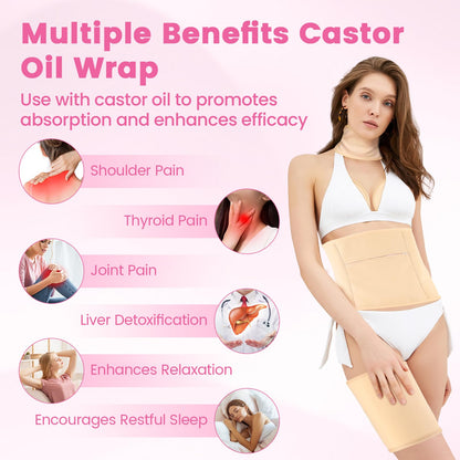 HOMHOW 7 Pcs Castor Oil Pack Wraps – Reusable Organic Castor Oil Packs (Waist, Neck, Chest, Arms, Knees)