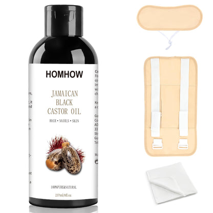 HOMHOW Castor Oil Pack Wrap – Organic Jamaican Black Castor Oil (8oz) – Reusable Stomach, Neck & Body Pack