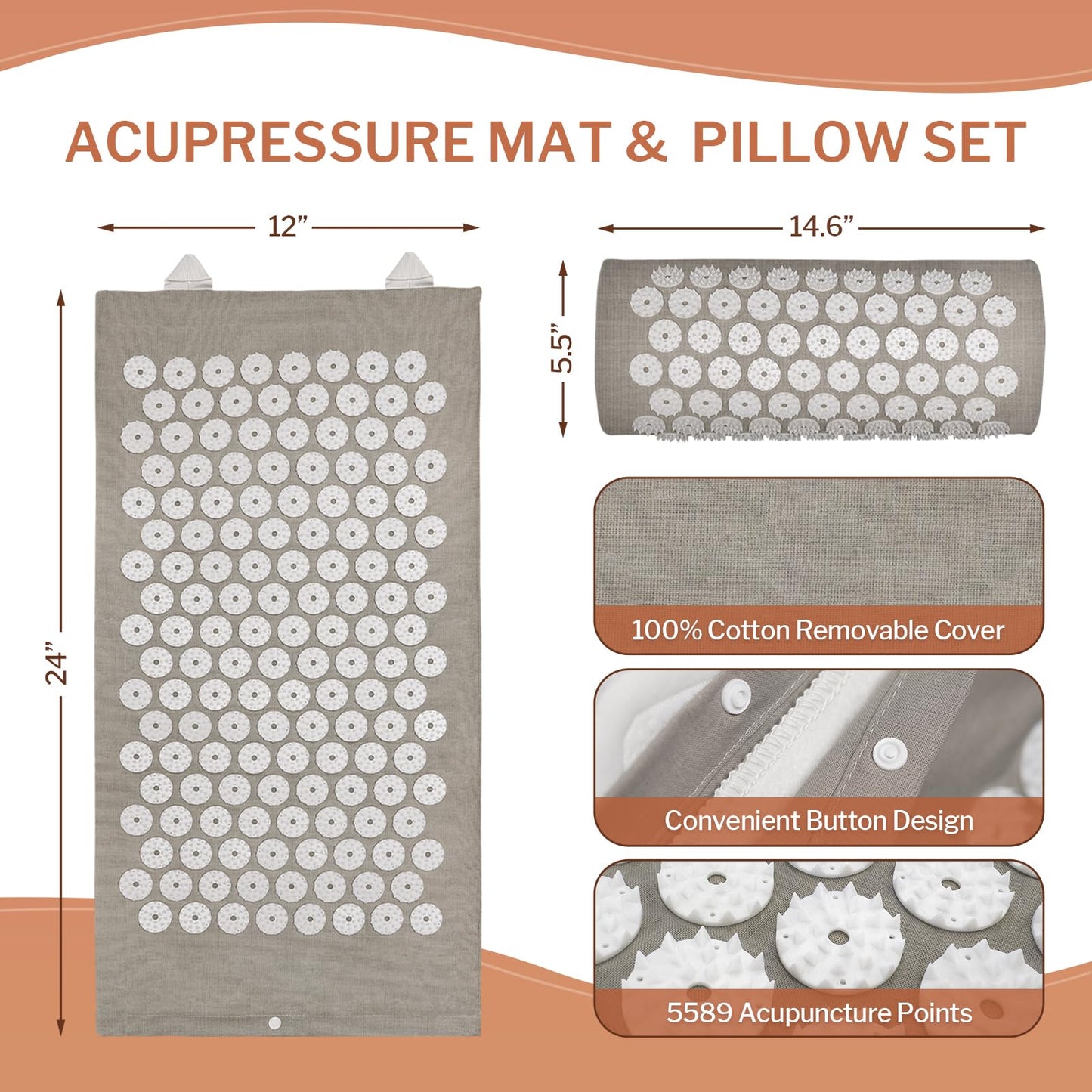 HOMLYNS Heated Acupressure Mats – 3 Heat Levels, 2h Auto Off, Grey