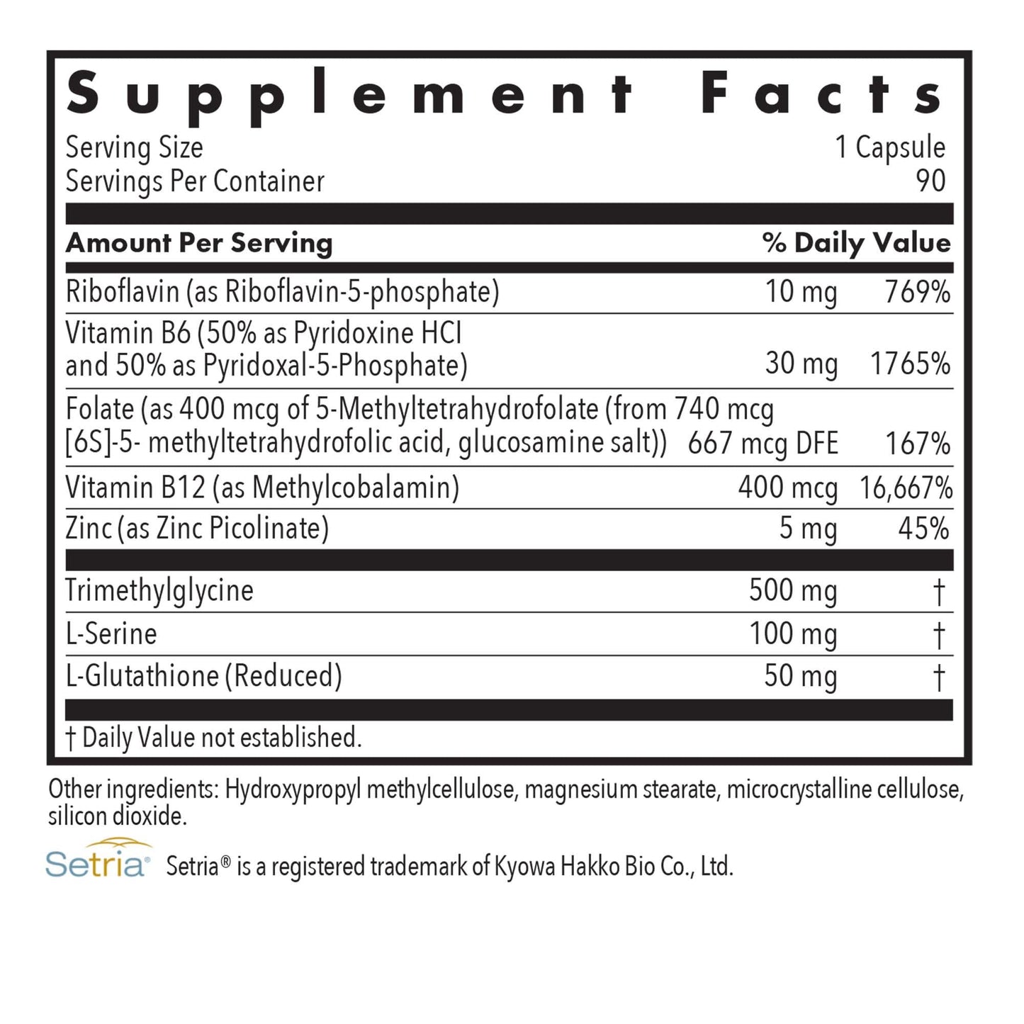 Allergy Research Group Homocysteine Plus Supplement | Setria Glutathione, B Complex, TMG | 90 Count