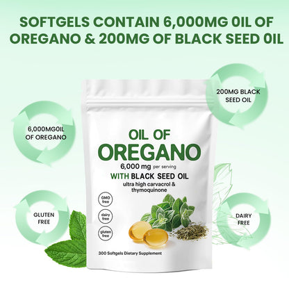 Homtoltol Oil of Oregano + Black Seed Oil Softgels – 300 Count