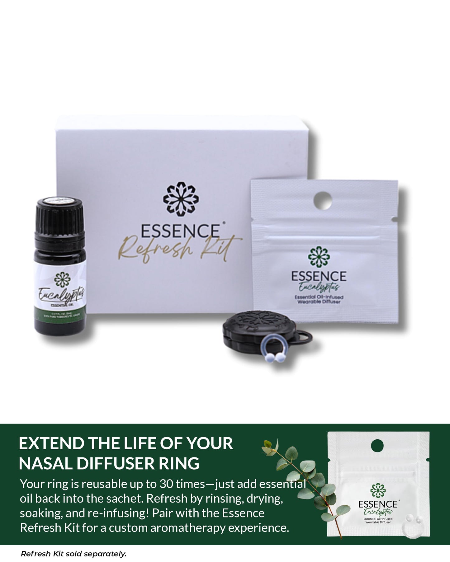 HONÉ Essence Wearable Aromatherapy Nasal Diffuser – Eucalyptus Inhaler for Stress & Mood Support | Made in USA, Travel-Friendly