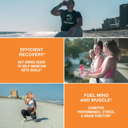 Honey Badger BCAA + EAA Amino Acids Powder – Vegan, Sugar Free, Keto | Peach Mango, 30 Servings