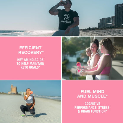 Honey Badger BCAA + EAA Powder – Pink Lemonade, 30 Servings | Vegan & Sugar Free