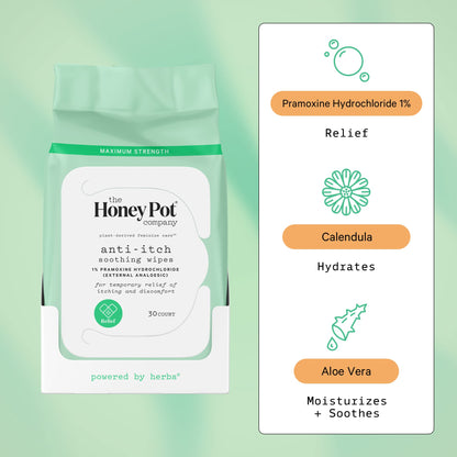 The Honey Pot Company Anti-Itch Soothing Feminine Wipes - Maximum Strength (30 ct)