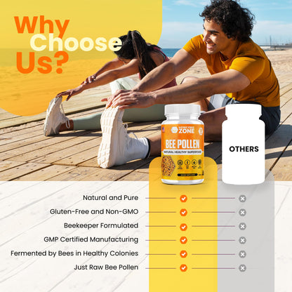 HONEYBEEZONE Bee Pollen Supplement - 100% Natural Veggie Caps