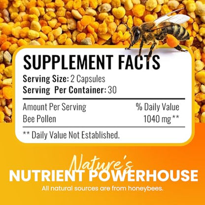 HONEYBEEZONE Bee Pollen Supplement - 100% Natural Veggie Caps