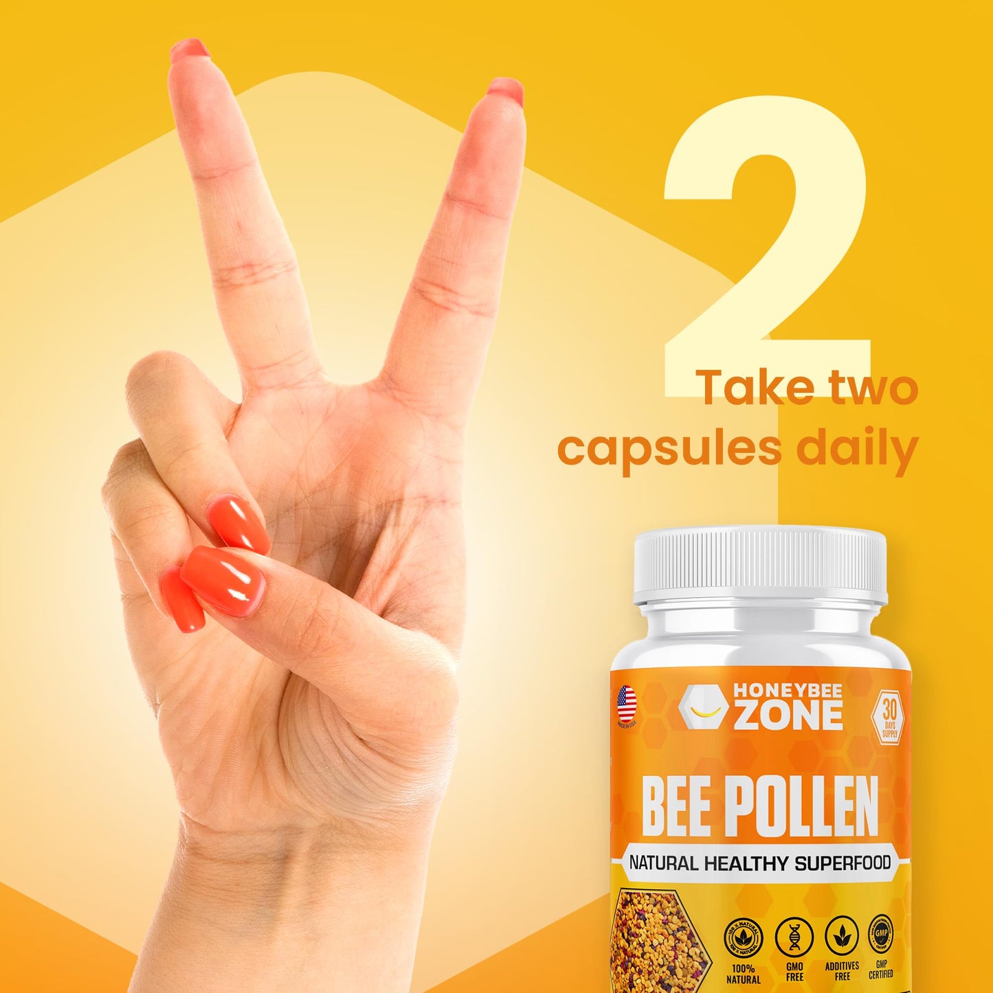 HONEYBEEZONE Bee Pollen Supplement - 100% Natural Veggie Caps