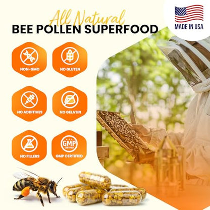 HONEYBEEZONE Bee Pollen Supplement - 100% Natural Veggie Caps