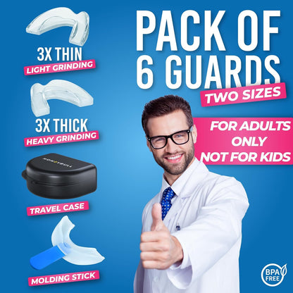 HONEYBULL Anti Grinding Guard Set – 6 Pack, 2 Sizes | Custom Mouth Guard for Teeth Grinding