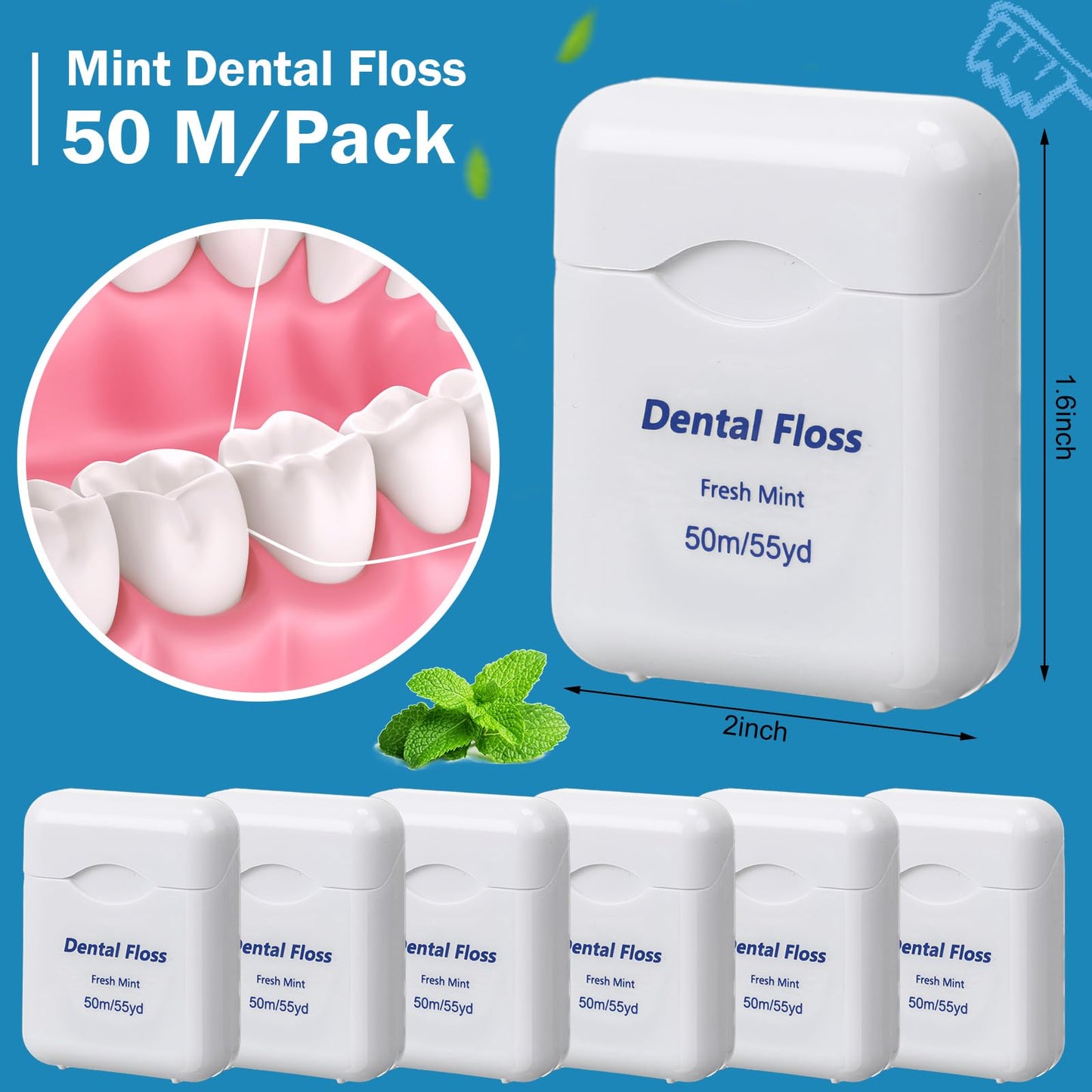 Honeydak 150 Pack Mint Dental Floss Bulk 50m Travel Floss for Teeth & Gums (White)