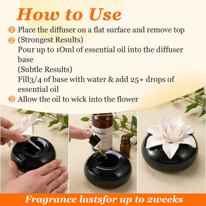 Honeydak Handmade Flower Ceramic Diffuser | White Porcelain Passive Essential Oil Diffuser (Magnolia)