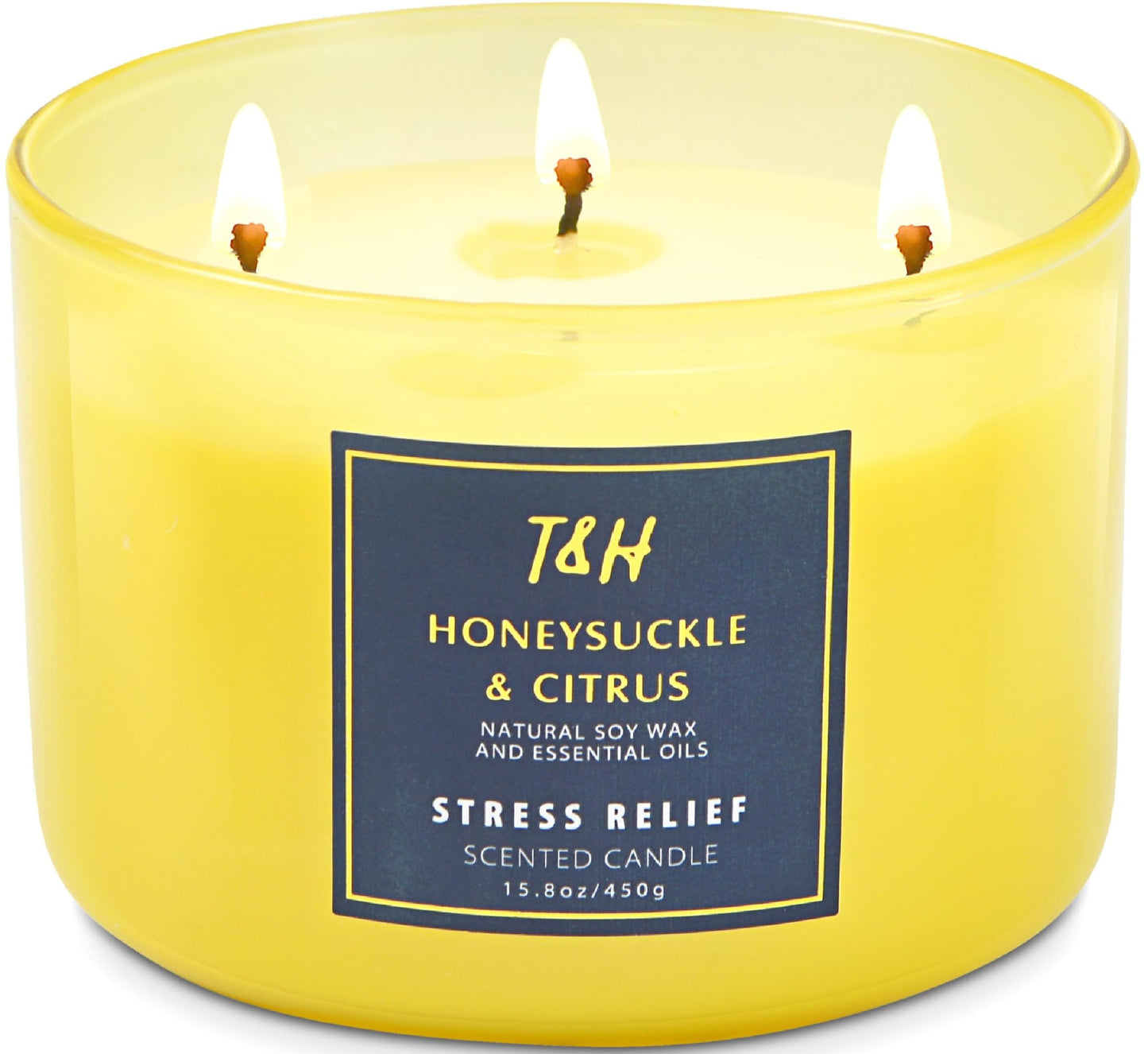 Honeysuckle Citrus Grapefruit 3-Wick Soy Candle - 15.8 oz | Aromatherapy Home Candle | Long-Lasting Clean Burn | Stress Relief Gift