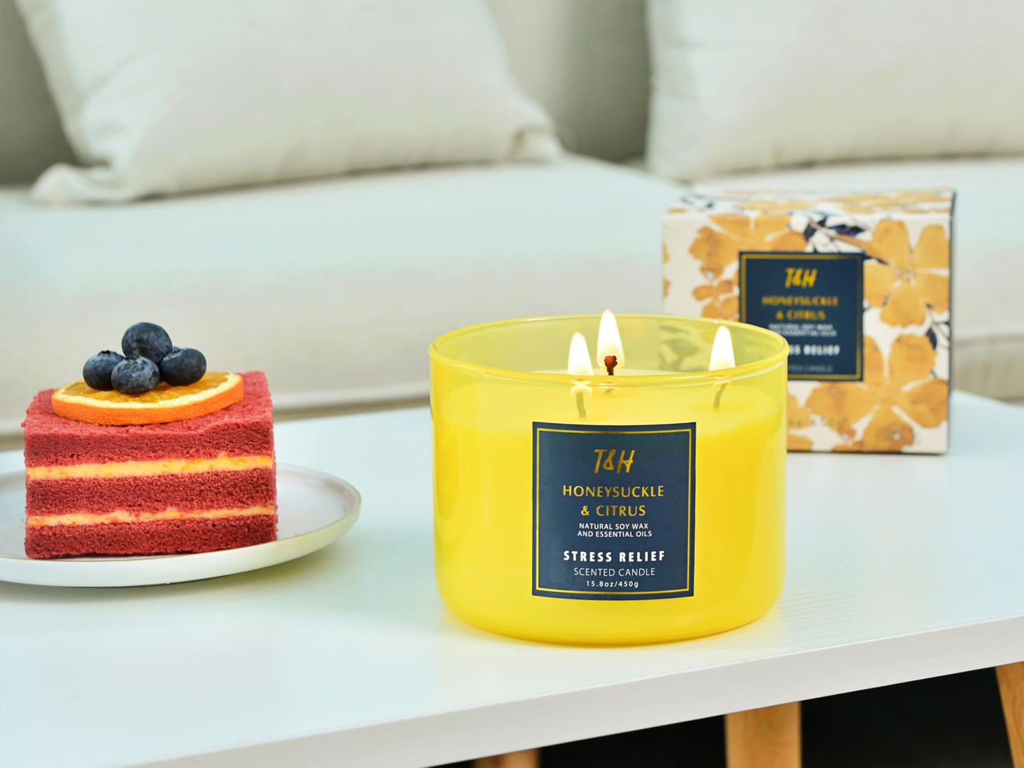 Honeysuckle Citrus Grapefruit 3-Wick Soy Candle - 15.8 oz | Aromatherapy Home Candle | Long-Lasting Clean Burn | Stress Relief Gift