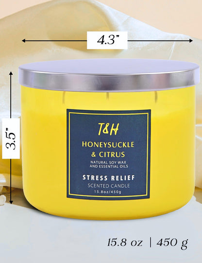 Honeysuckle Citrus Grapefruit 3-Wick Soy Candle - 15.8 oz | Aromatherapy Home Candle | Long-Lasting Clean Burn | Stress Relief Gift