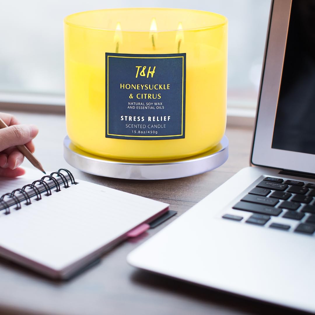 Honeysuckle Citrus Grapefruit 3-Wick Soy Candle - 15.8 oz | Aromatherapy Home Candle | Long-Lasting Clean Burn | Stress Relief Gift