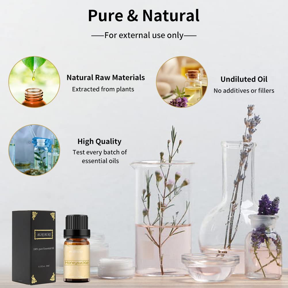 BURIBURI Honeysuckle Essential Oil - 100% Pure, Undiluted for Diffusers & Massage