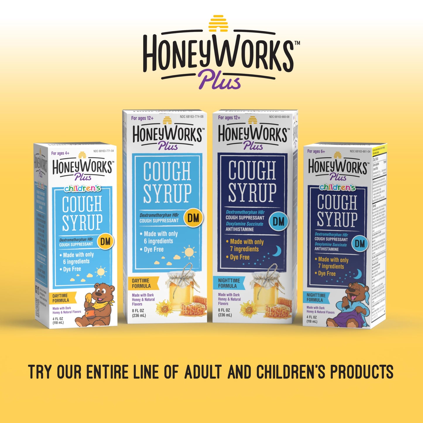 HoneyWorks Nighttime Cough Syrup for Kids – Organic Honey, Ivy Leaf, Melatonin | 4 oz