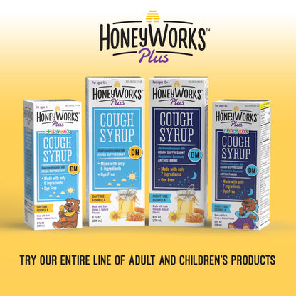HoneyWorks Nighttime Cough Syrup for Kids – Organic Honey, Ivy Leaf, Melatonin | 4 oz