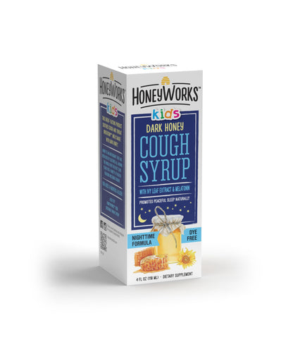 HoneyWorks Nighttime Cough Syrup for Kids – Organic Honey, Ivy Leaf, Melatonin | 4 oz