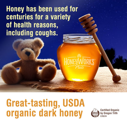 HoneyWorks Nighttime Cough Syrup for Kids – Organic Honey, Ivy Leaf, Melatonin | 4 oz