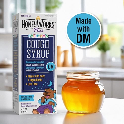 HoneyWorks Nighttime Cough Syrup for Kids – Organic Honey, Ivy Leaf, Melatonin | 4 oz