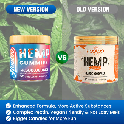 HOOLOO Hemp Gummies for Deep Bedtimes, Unwind, Focus - 6 Fruity Flavors Big Cubes Gummy Infused Vitamins Omega 3 - Extra Stength 4,500,000mg for Adults - Made in USA