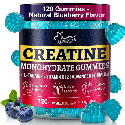 Hoozzch Creatine Gummies for Men & Women – Blueberry, Gluten Free, Vegan, 120 Count