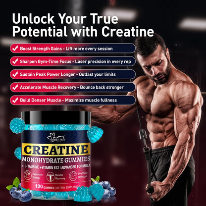 Hoozzch Creatine Gummies for Men & Women – Blueberry, Gluten Free, Vegan, 120 Count