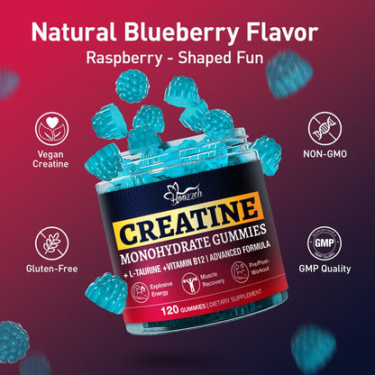 Hoozzch Creatine Gummies for Men & Women – Blueberry, Gluten Free, Vegan, 120 Count