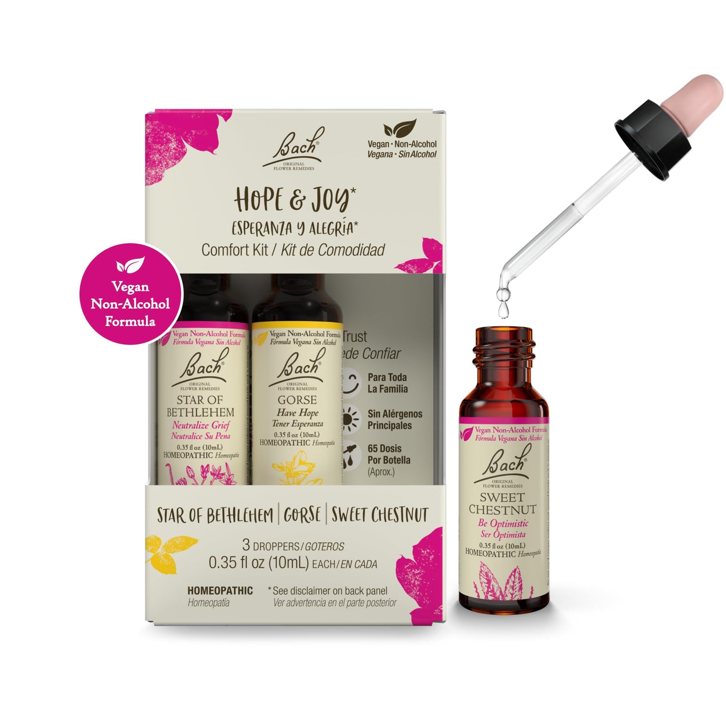Bach Original Flower Remedies Hope & Joy Trio Kit - Non-Alcohol, 3x10mL Droppers