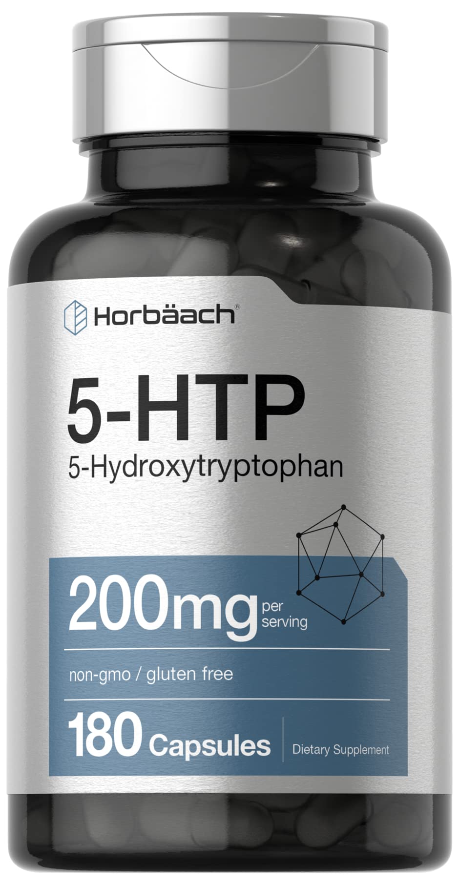 Horbäach 5-HTP 200mg Supplement | 180 Capsules | Non-GMO, Gluten Free