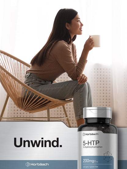 Horbäach 5-HTP 200mg Supplement | 180 Capsules | Non-GMO, Gluten Free