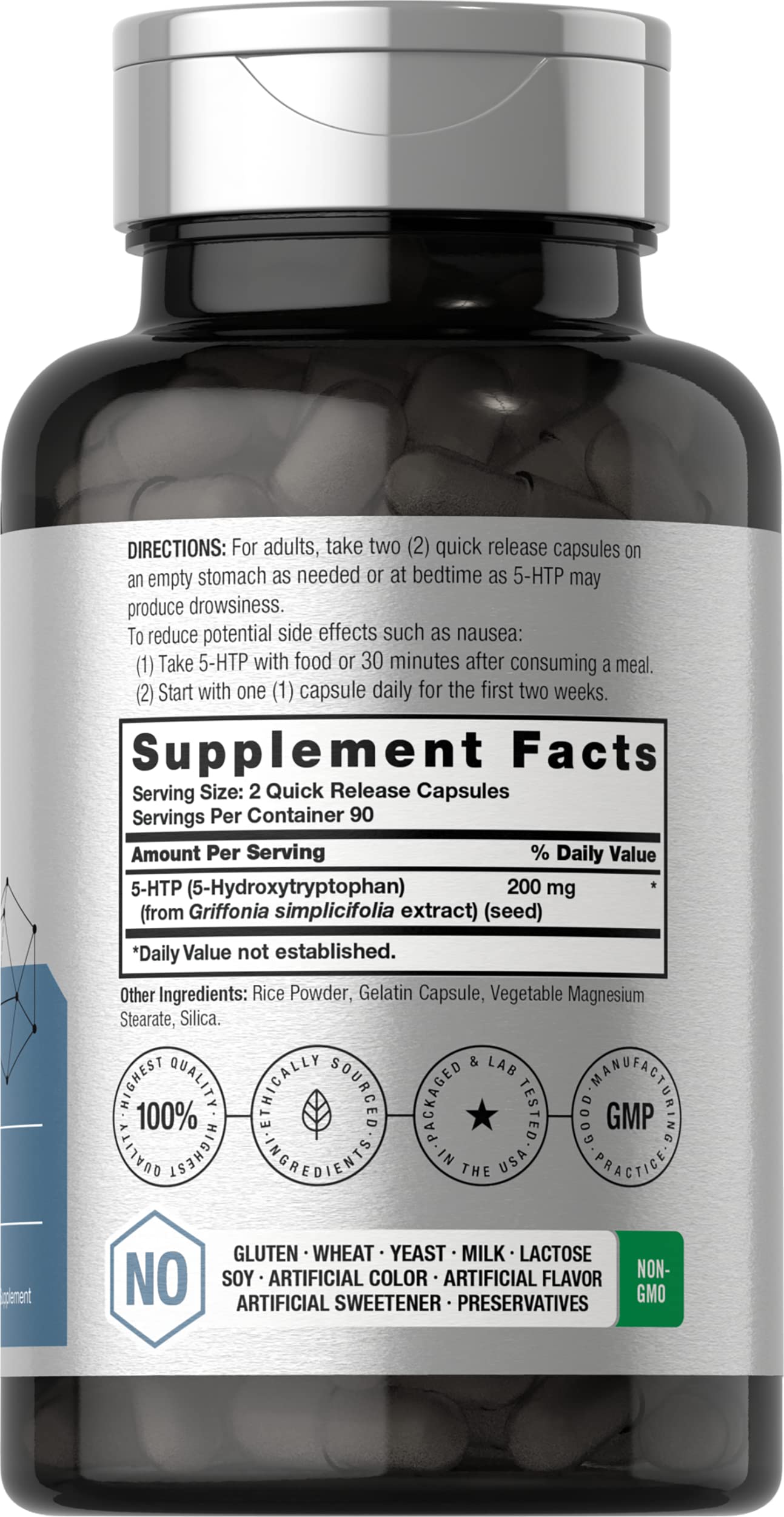 Horbäach 5-HTP 200mg Supplement | 180 Capsules | Non-GMO, Gluten Free
