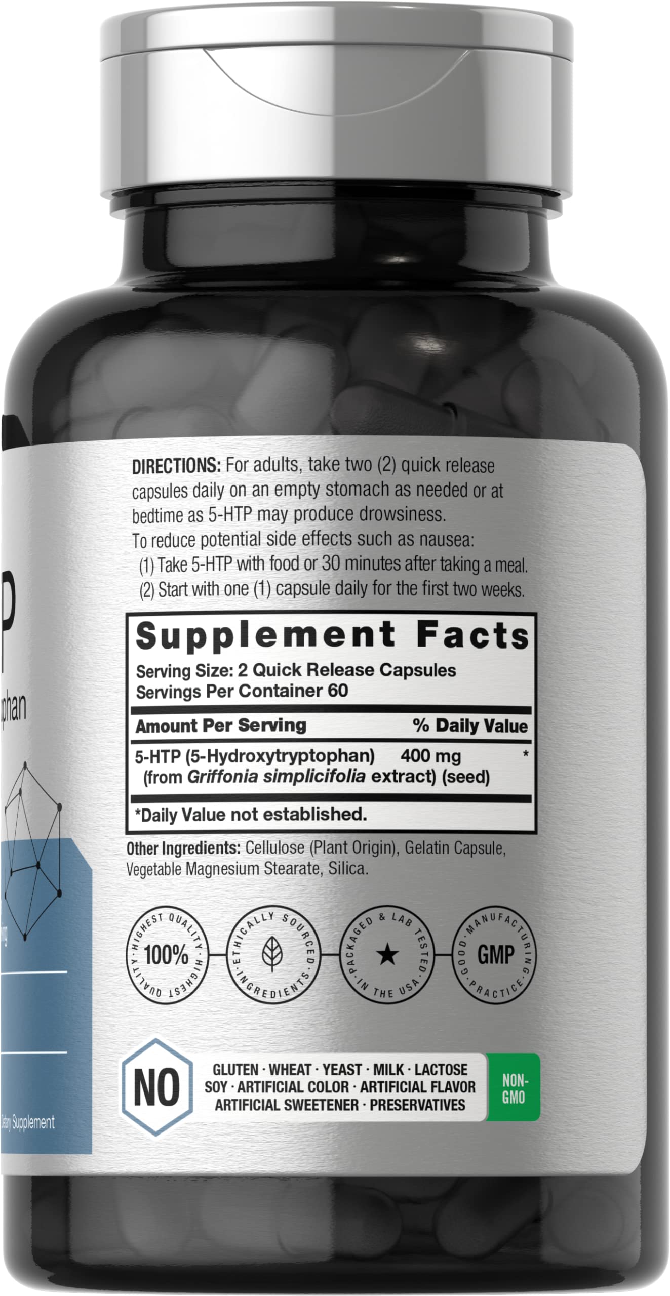 Horbäach 5HTP 400mg Capsules - 120 Count - Non-GMO - Gluten Free