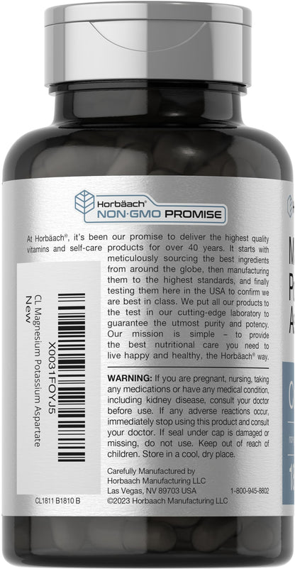 Horbäach Magnesium Potassium Aspartate Complex | 180 Capsules | Non-GMO & Gluten Free Formula