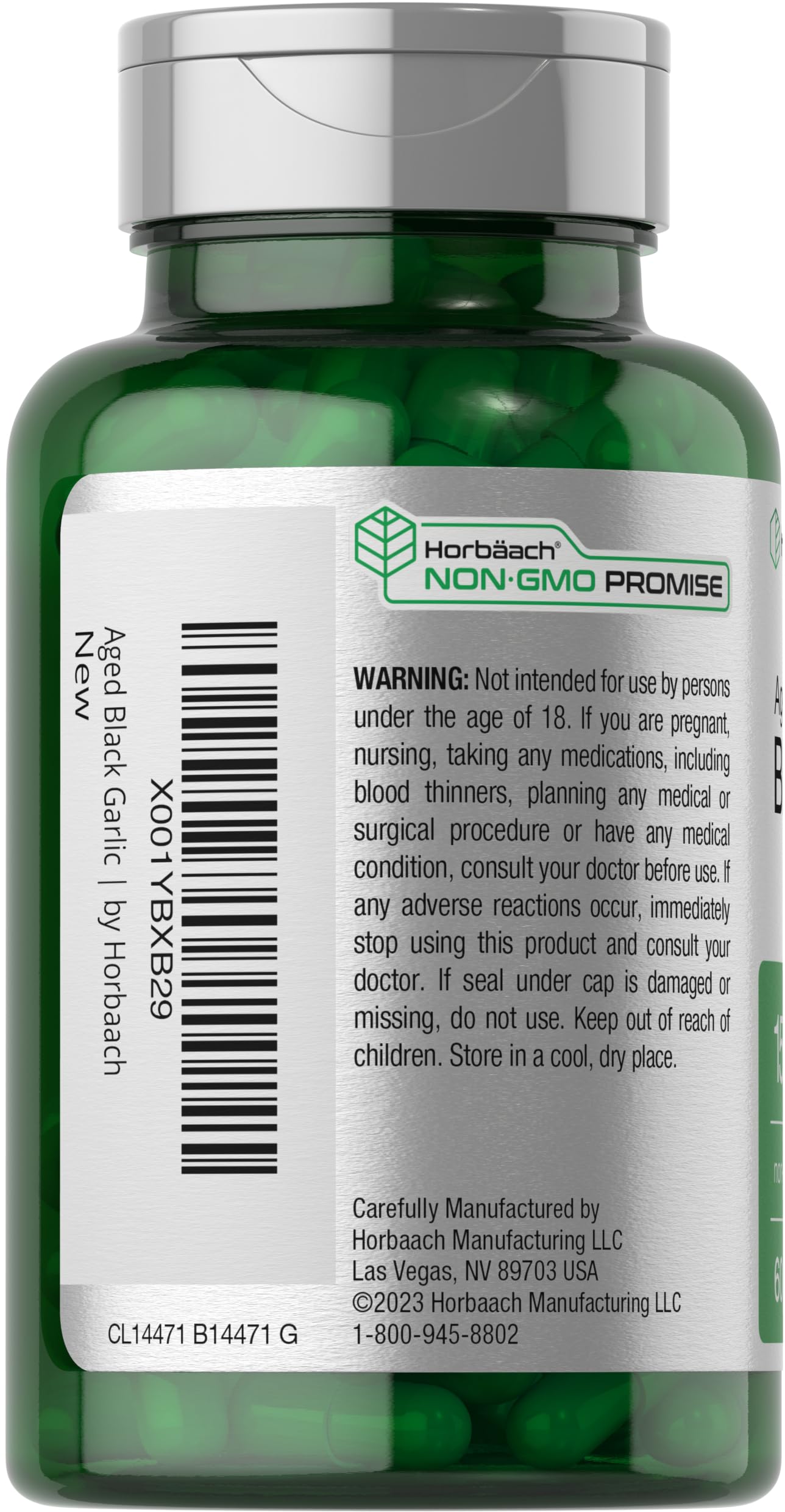 Horbäach Aged Garlic Extract Capsules 1500mg | 60 Count | Fermented Supplement | Non-GMO, Gluten Free